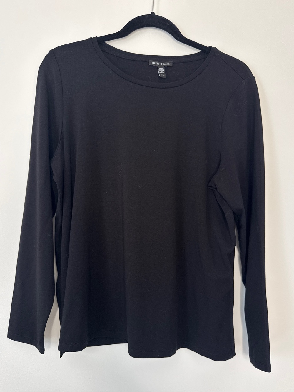 Eileen Fisher Crew Neck Long Sleeve Shirt Jersey Black Sz P Large